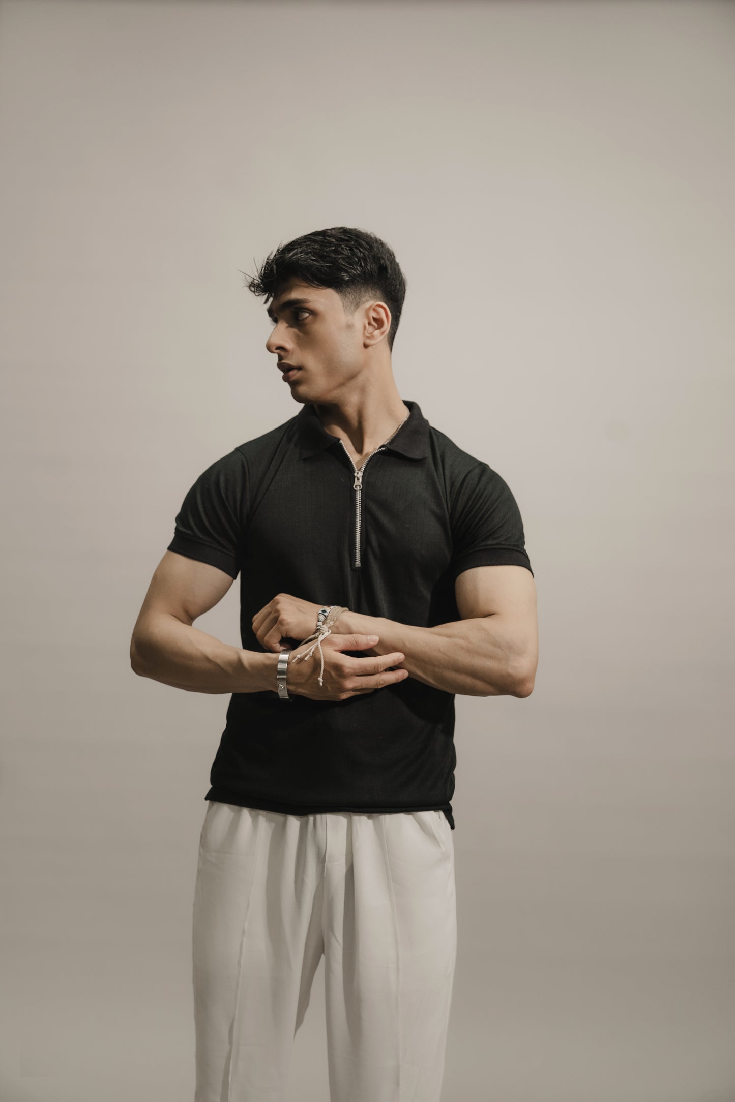 KNITTED POLO - BLACK - MEN