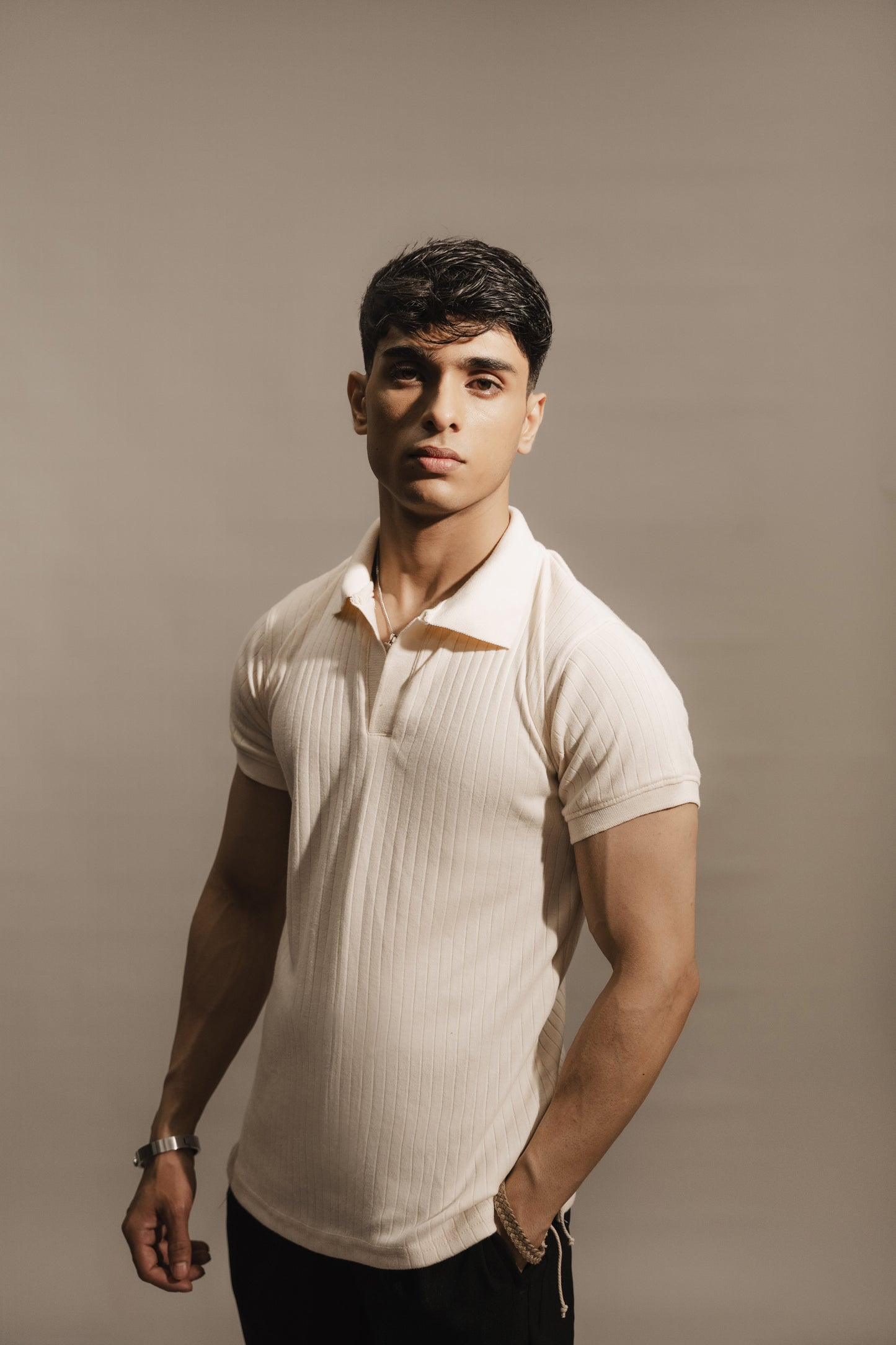 KNITTED POLO - BEIGE - MEN